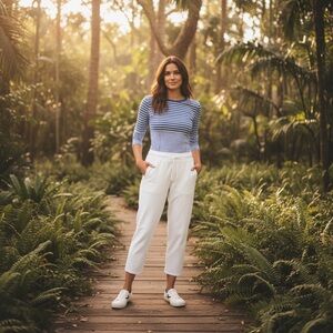 Talbots T by Talbots Women’s Pant Model French Terry Cropped White Size-L NWT